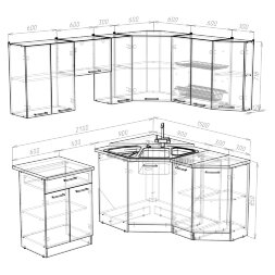 Кухонный гарнитур Кира мега оптима, 210х150 см