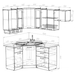 Кухонный гарнитур Кира литл, 130х200 см